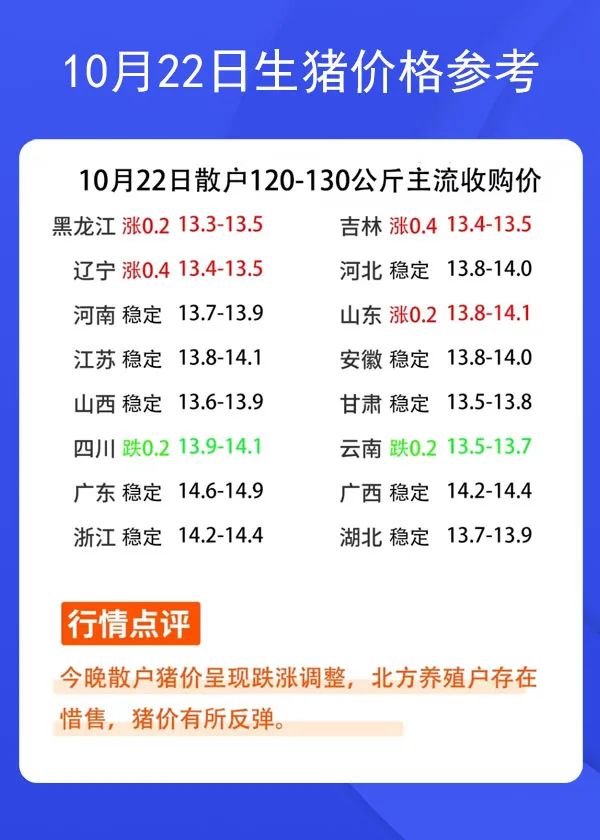 10月22日生猪价格参考